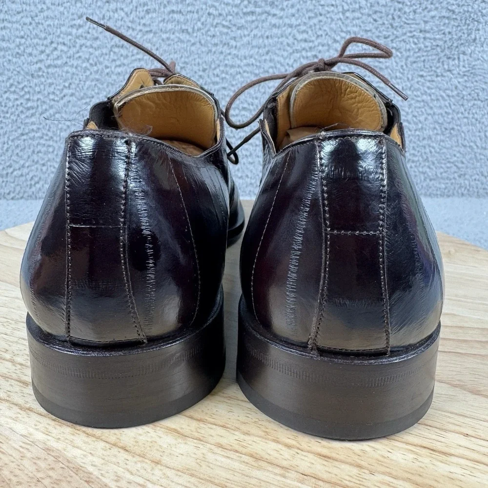 Mezlan Platinum Dress Shoes Mens 13 M Brown Caspeo Oxford Square Toe Eel‎ Skin